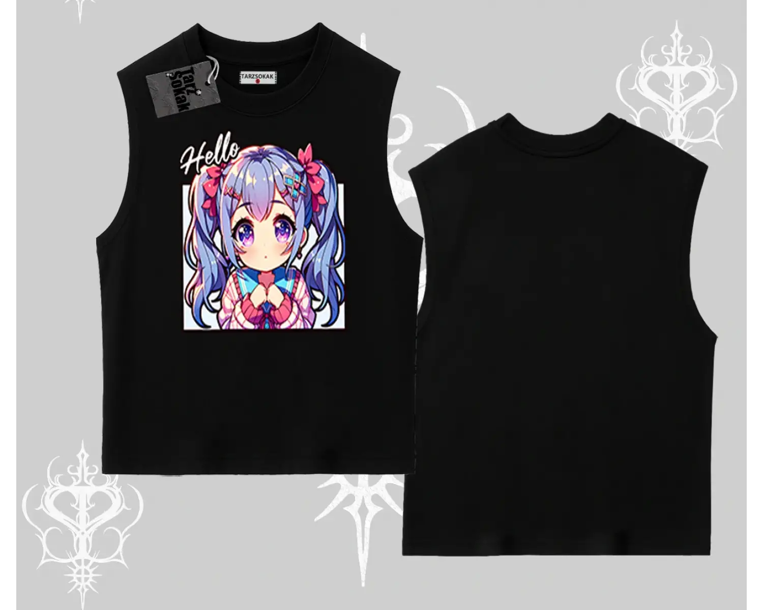 Kolsuz Tshirt Hello Anime Kız Sevimli Karakter Baskılı