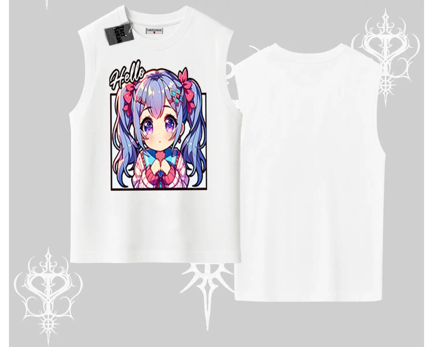 Kolsuz Tshirt Hello Anime Kız Sevimli Karakter Baskılı