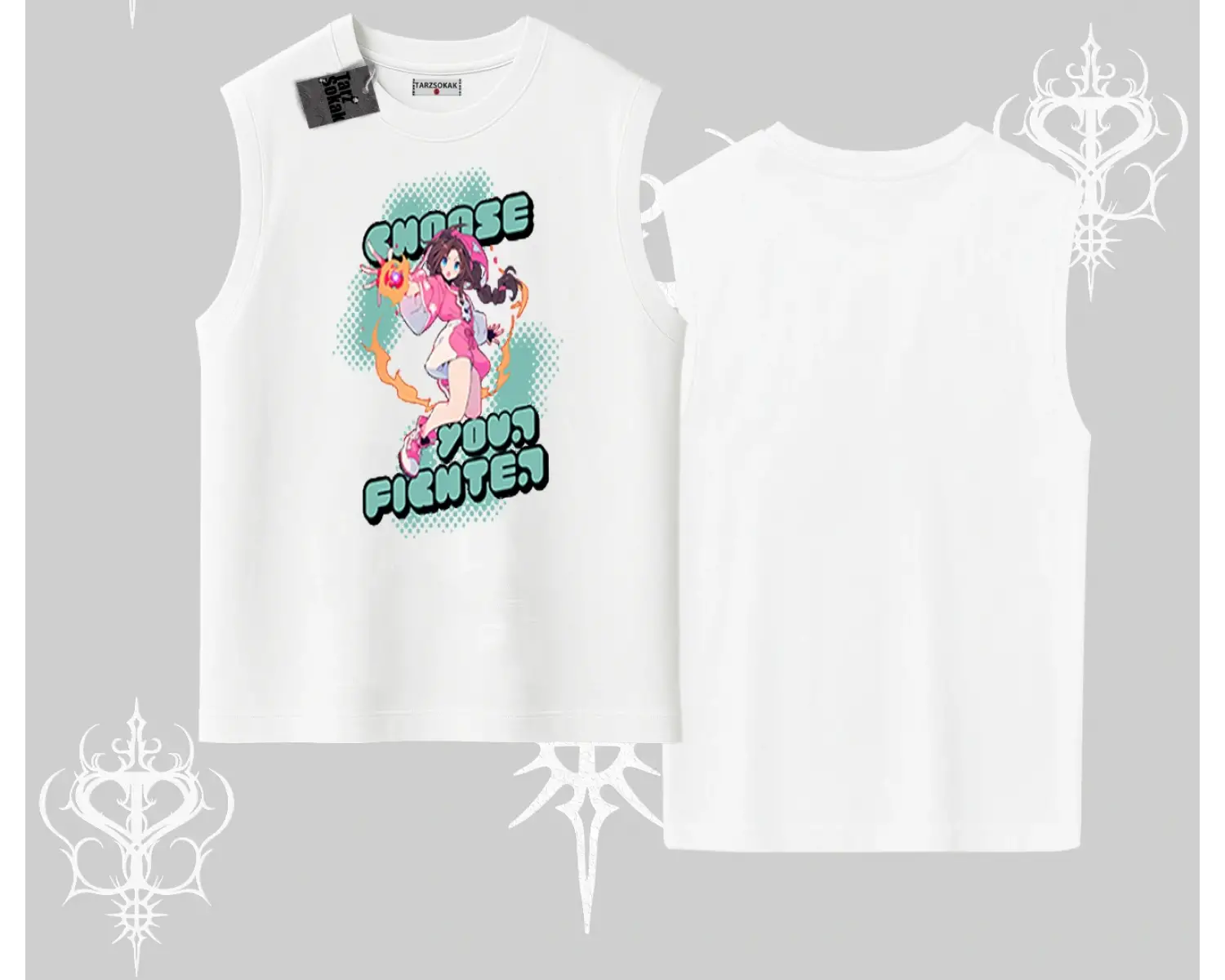 Kolsuz Tshirt Oversize  Anime Kız Desenli Japon Stil