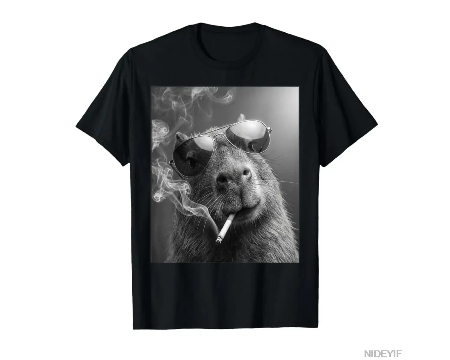 Komik Capybara Sigara İçen Sigara Fotoğraf Kabini Meme T-shirt Erkekler Kadınlar Için % 100%