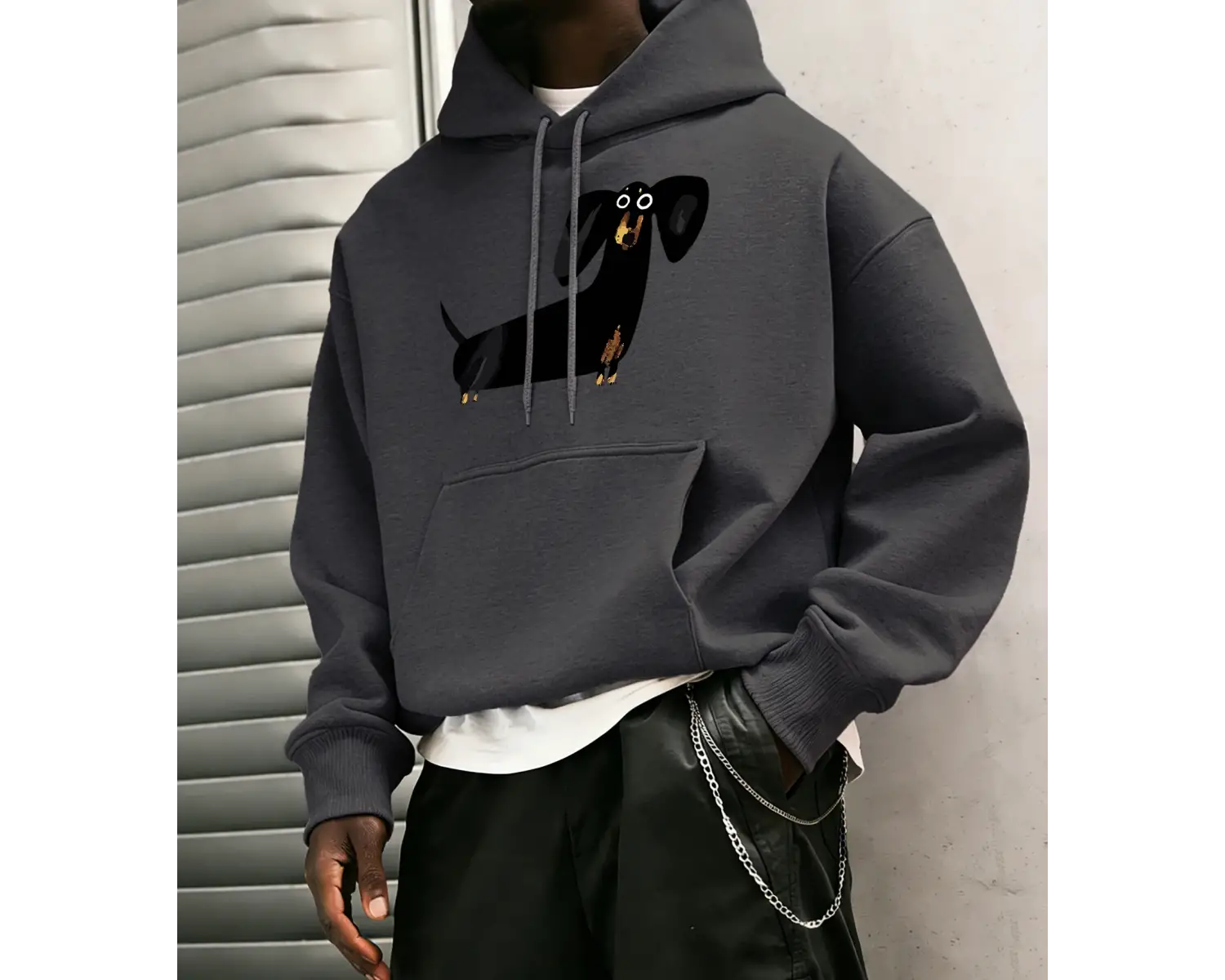 Komik Dachshund Baskı Erkekler Genç Kazak Klasik Sıcak Kapşonlu Hip Hop Gevşek Basit Giyim Ra