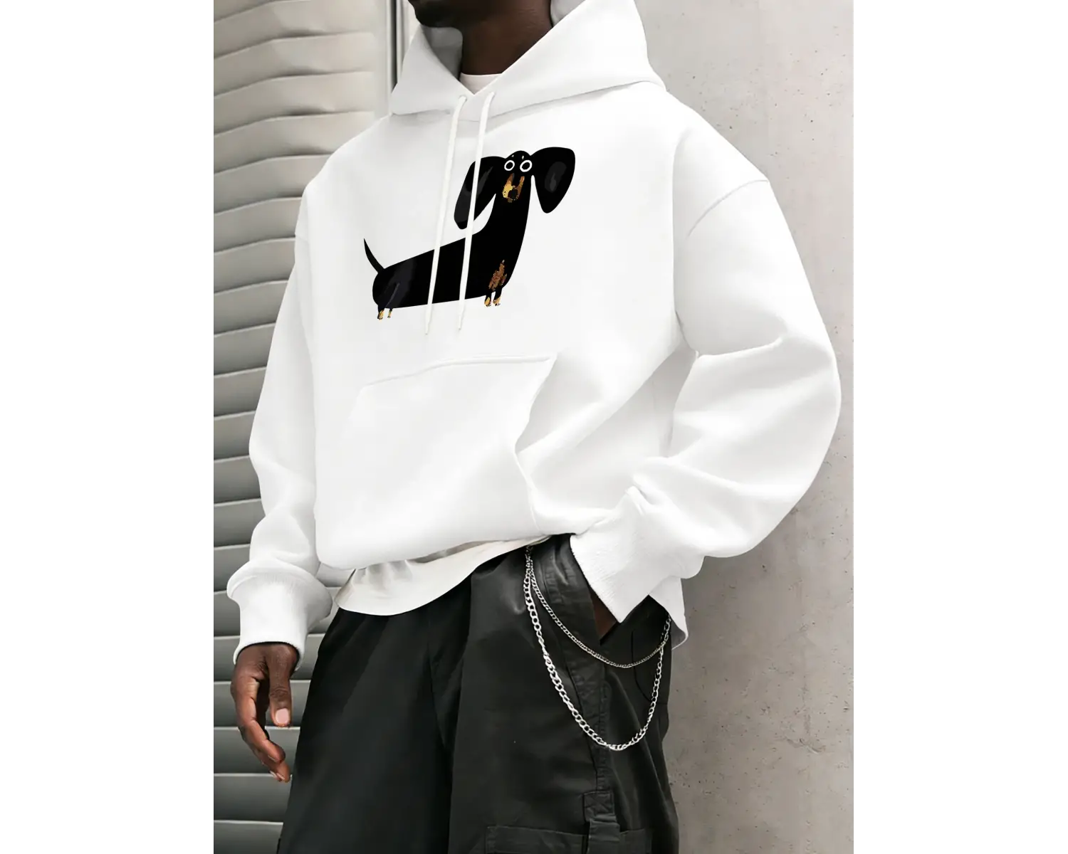 Komik Dachshund Baskı Erkekler Genç Kazak Klasik Sıcak Kapşonlu Hip Hop Gevşek Basit Giyim Ra