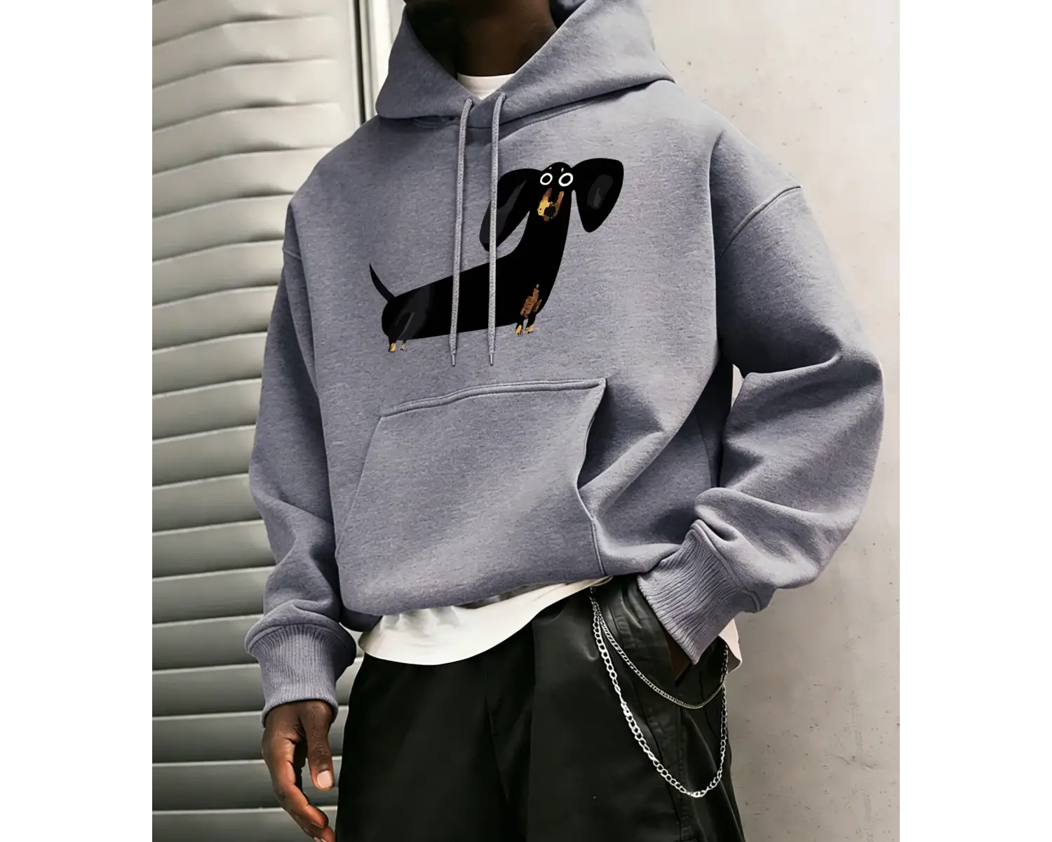 Komik Dachshund Baskı Erkekler Genç Kazak Klasik Sıcak Kapşonlu Hip Hop Gevşek Basit Giyim Ra