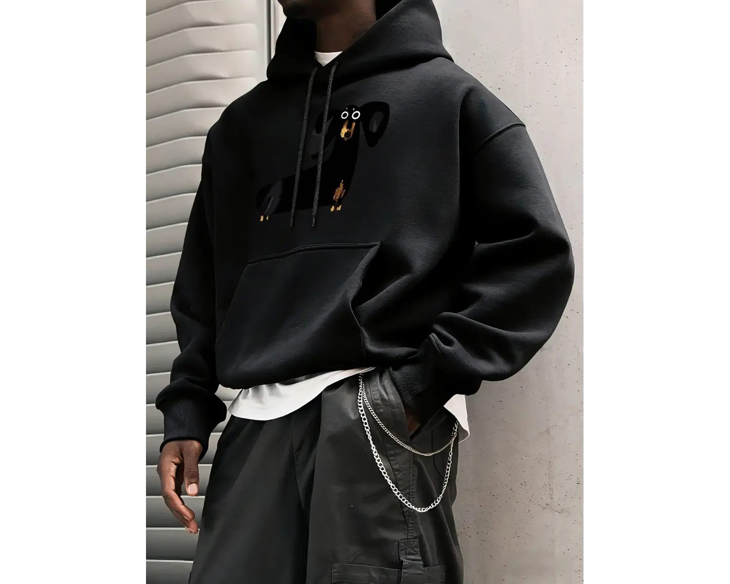 Komik Dachshund Baskı Erkekler Genç Kazak Klasik Sıcak Kapşonlu Hip Hop Gevşek Basit Giyim Ra