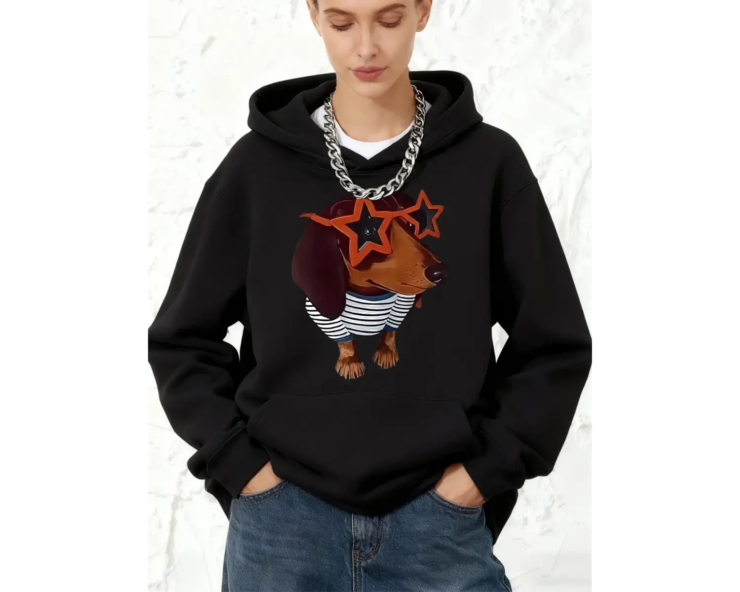 Komik Dachshund Köpek Baskı Pamuk Kapüşonlular Bayan Koşu Cep Kazak Sportif Gevşek Kazak Kış