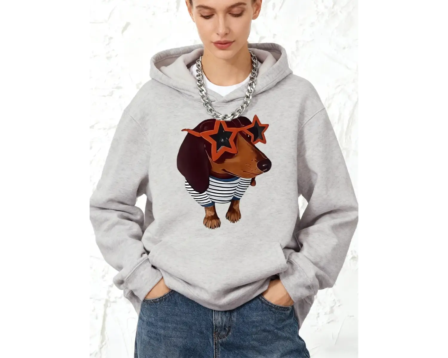 Komik Dachshund Köpek Baskı Pamuk Kapüşonlular Bayan Koşu Cep Kazak Sportif Gevşek Kazak Kış