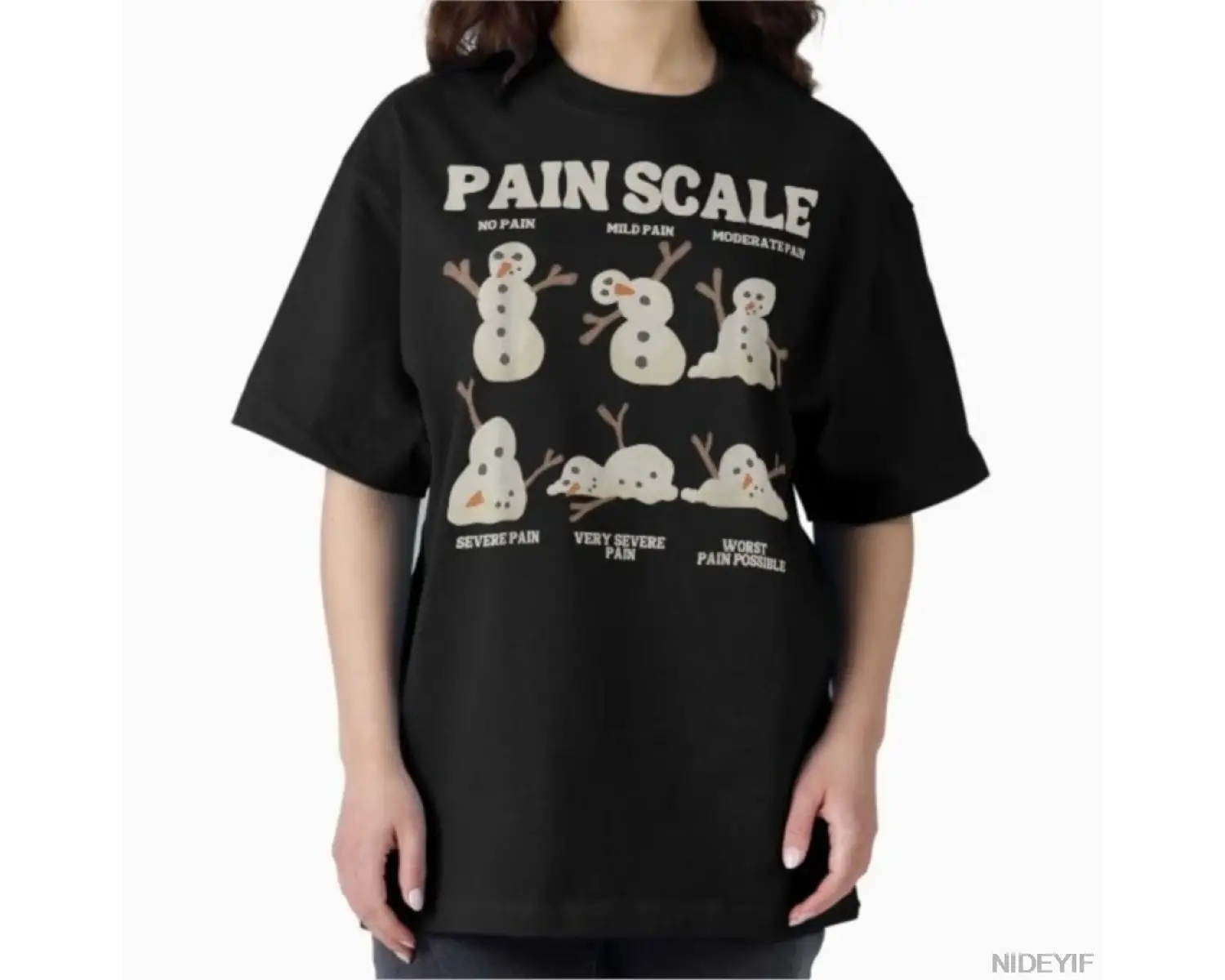 Komik eriyen kardan adam ağrı ölçeği tıbbi mizah erkekler kadınlar için tişört % 100% pamuklu