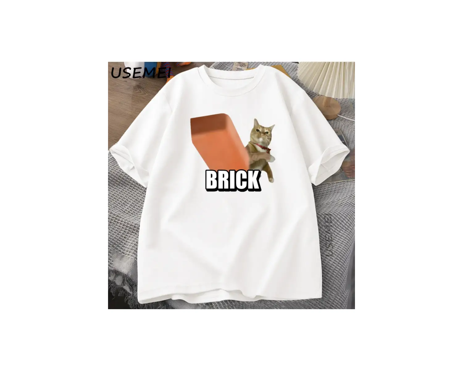 Komik Kedi Fırlatma Tuğla Meme Hafif T-shirt Erkekler Kadınlar için Eğlence Pamuk TYu 2933