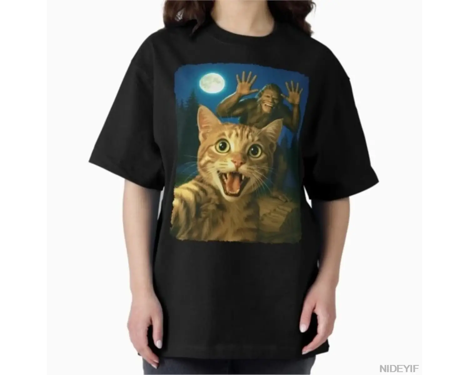 Komik Kedi Selfie Bigfoot Sasquatch T-shirt Erkekler Kadınlar Için % 100% Pamuk T Shirt Kısa