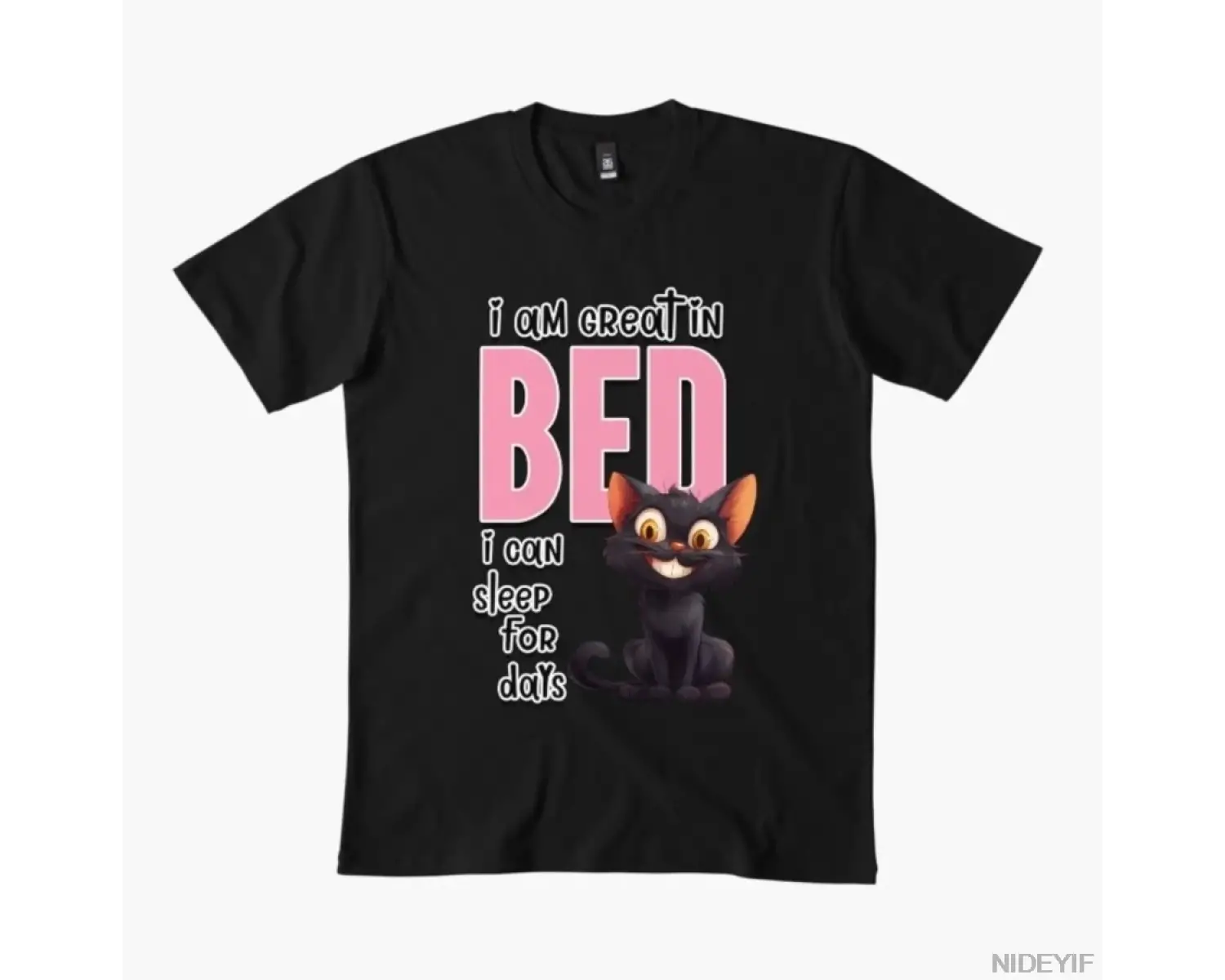 Komik Kedi Uyuyan Şaka - Erkekler Kadınlar İçin Yatakta Harika Tişört %100 Pamuklu Tişörtler