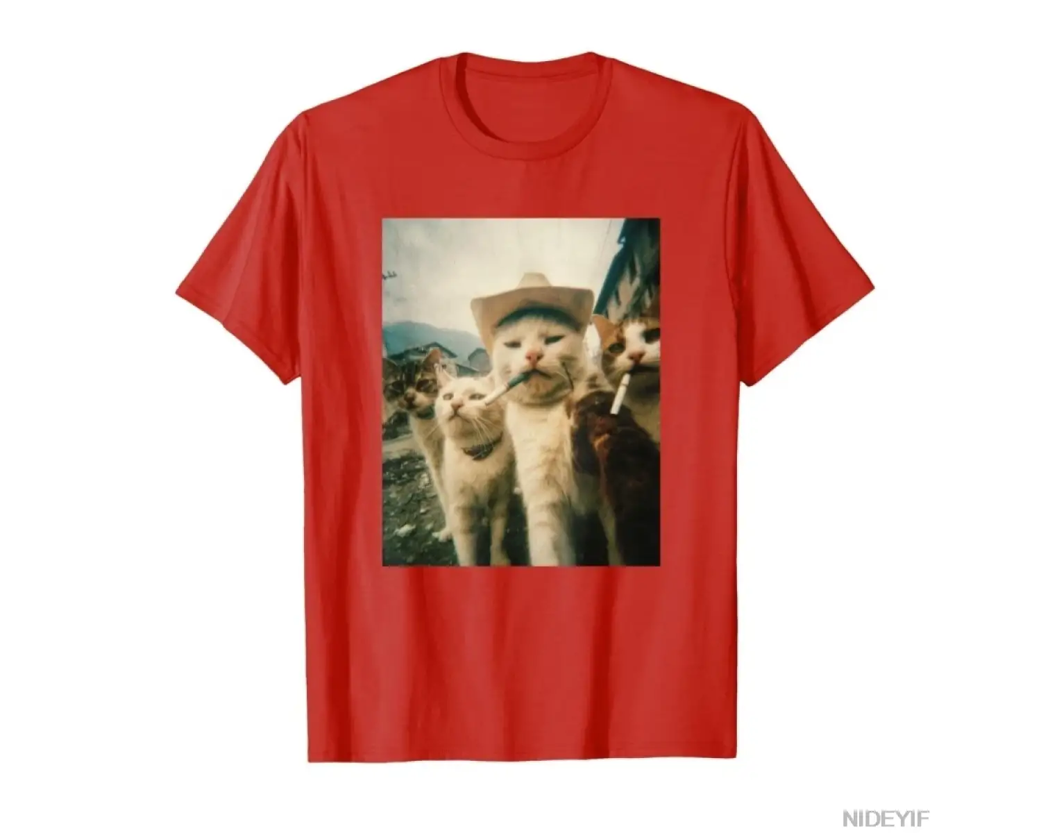 Komik Kovboy Kediler Vintage Meme Tasarım T-shirt Erkekler Kadınlar Için % 100% Pamuk T Shirt