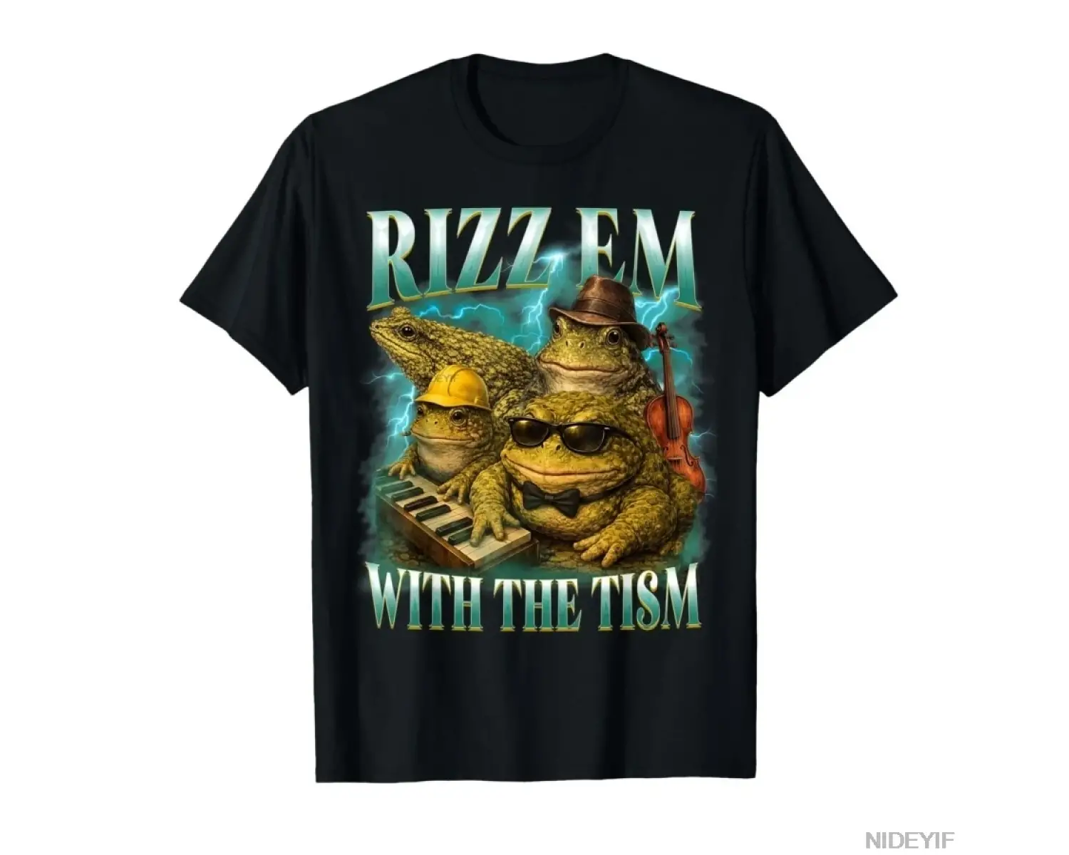 Komik Kurbağa Meme Rizz Em with The Tism Vintage Kurbağa Grafikli Tişört Erkekler Kadınlar i