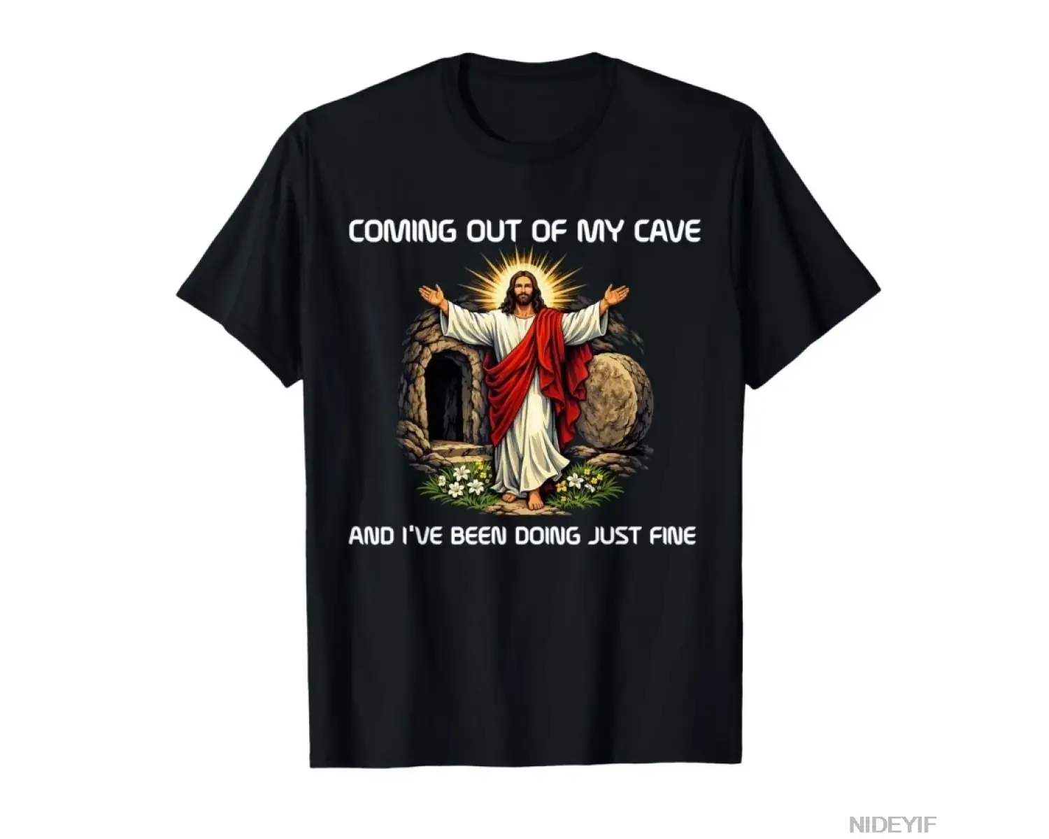 Komik Mağaramdan Çıkışıyorum - Erkekler ve Kadınlar İçin Dini Hediye Paskalya Tişörtü %100 Pa