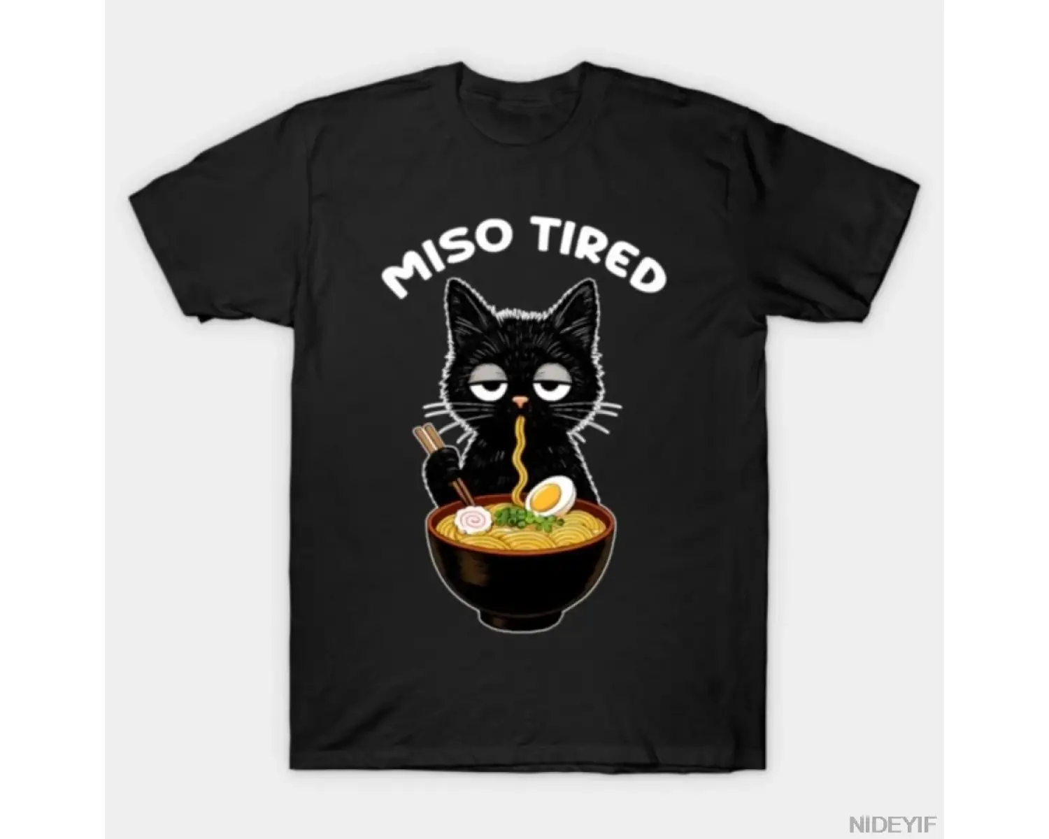 Komik Miso Yorgun Ramen Kedi Komik Japon T-shirt Erkekler Kadınlar Için % 100% Pamuk T Shirt
