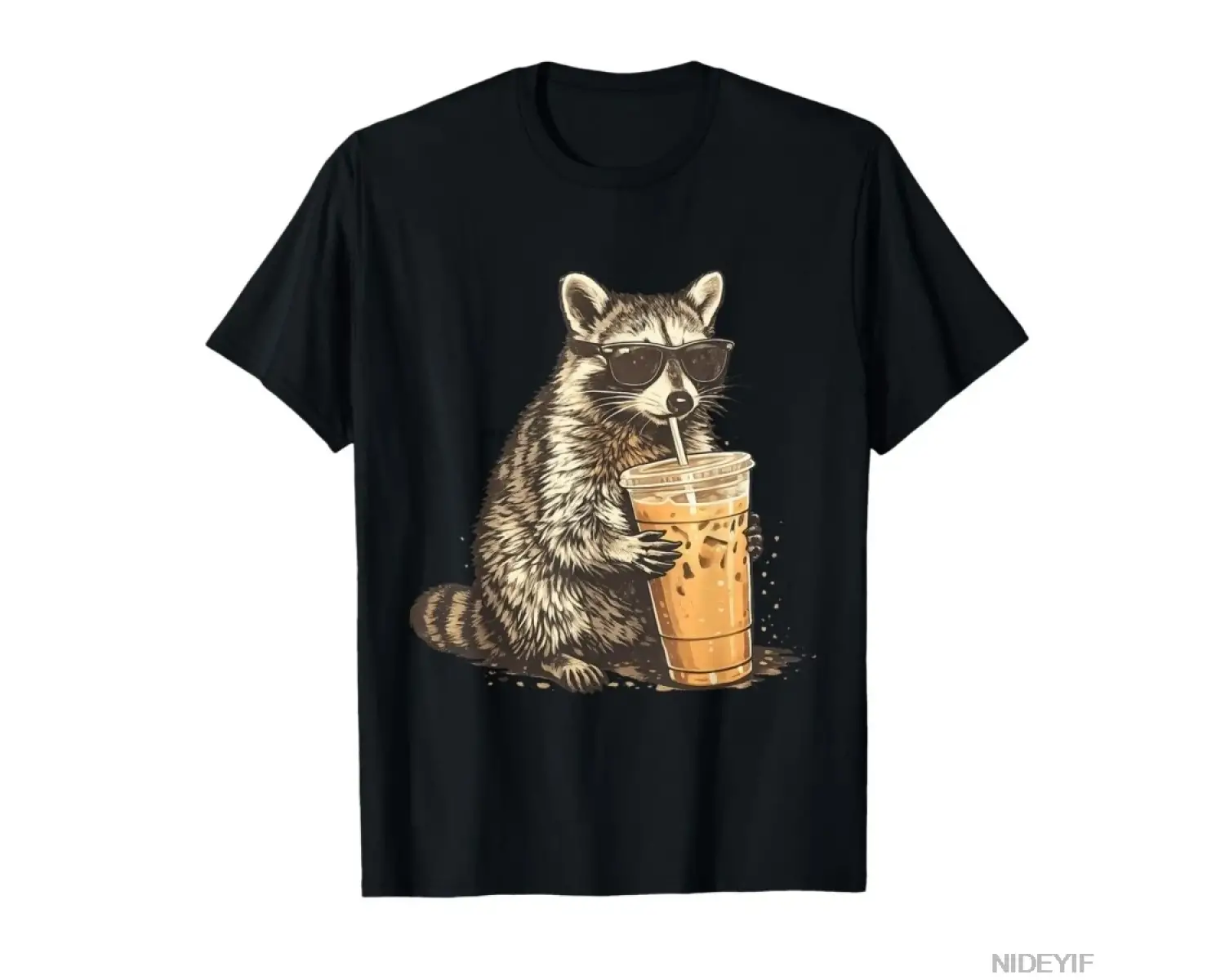 Komik Rakun Buzlu Kahve Komik Hayvan Grafik Alaycı T-shirt Erkekler Kadınlar Için % 100% Pamu