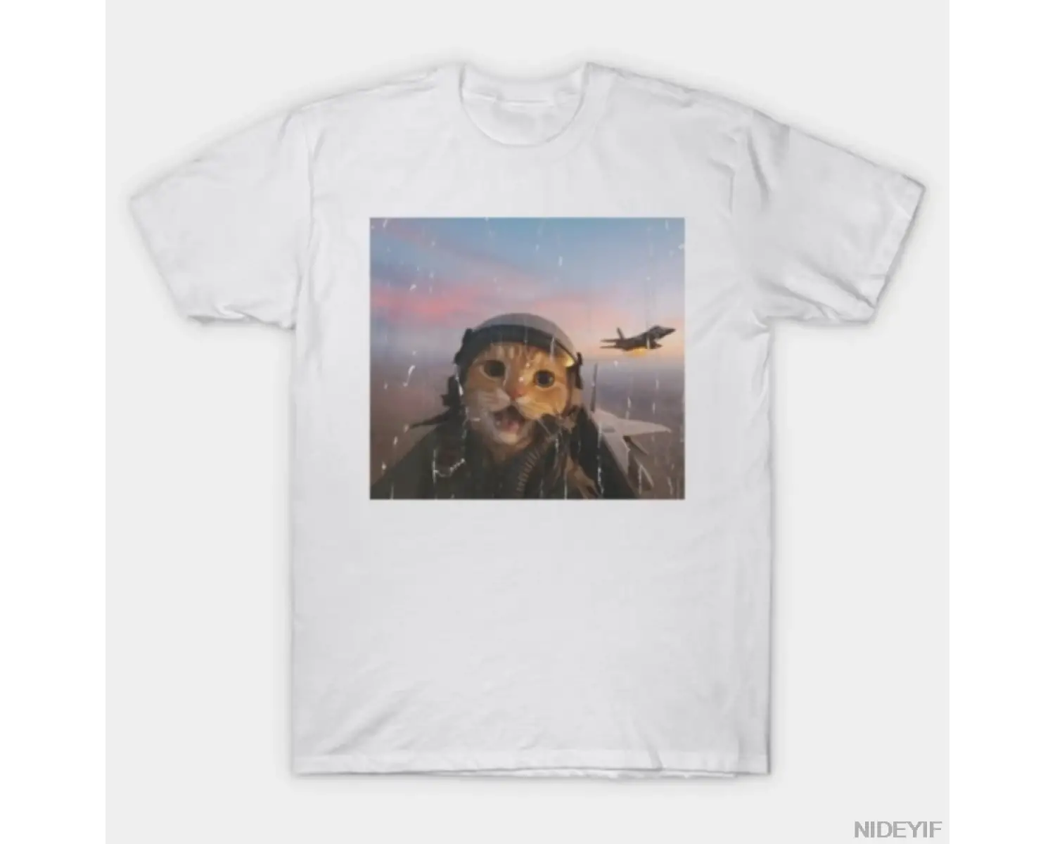 Komik Savaşçı Pilot Kedi T-shirt Erkekler Kadınlar Için % 100% Pamuk T Shirt Kısa Kollu Üstle