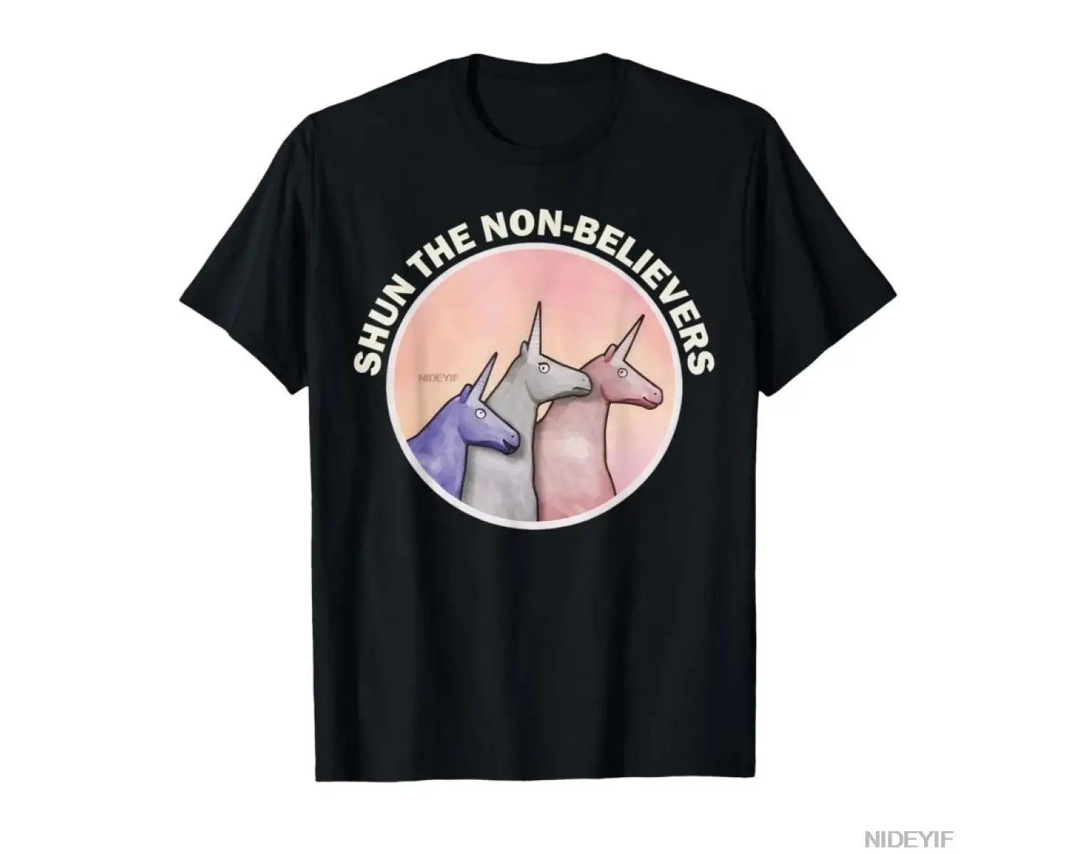 Komik Shun The Non-Believers Unicorn Candy T-shirt Erkekler Kadınlar Için % 100% Pamuk T Shir