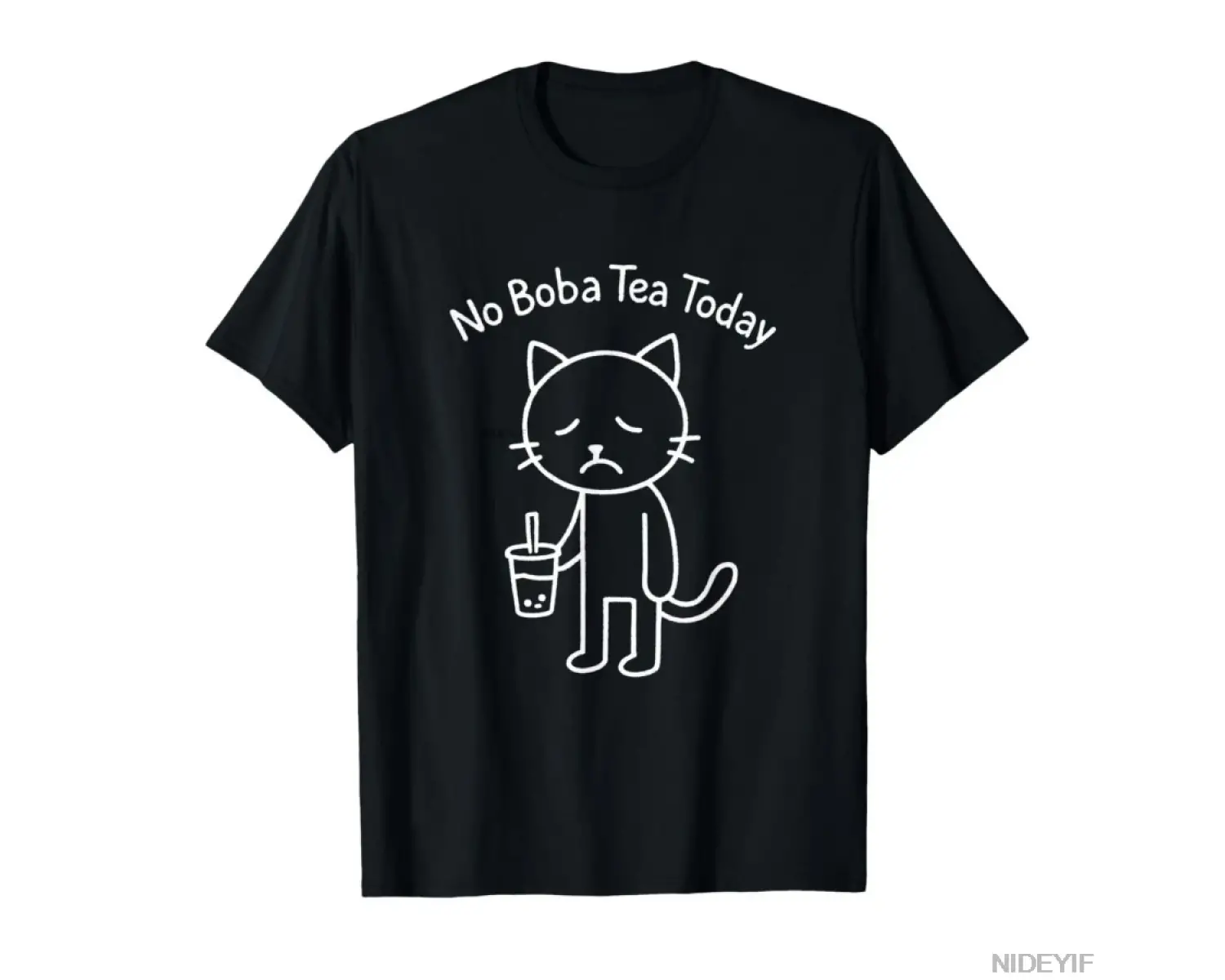 Komik Üzgün Kedi Memesi Bugün Boba Çayı Yok Sütlü Çay Sever Bobaholic Erkek Kadın Tişörtü %1