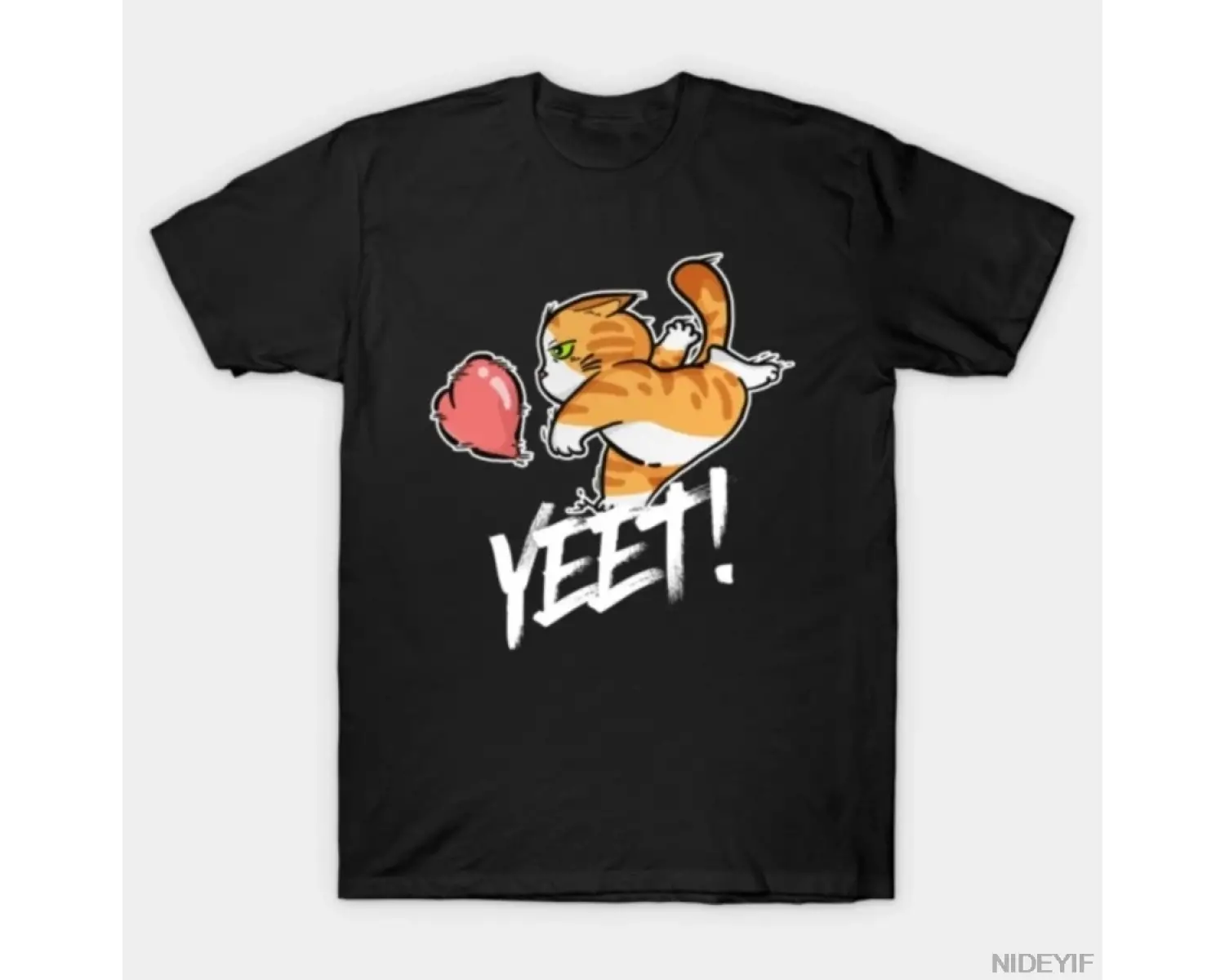 Komik Yeet Kedi Kalbe Tekme Atan Sevgililer Günü Karşıtı El Çizimi Erkek Kadın %100 Pamuklu T