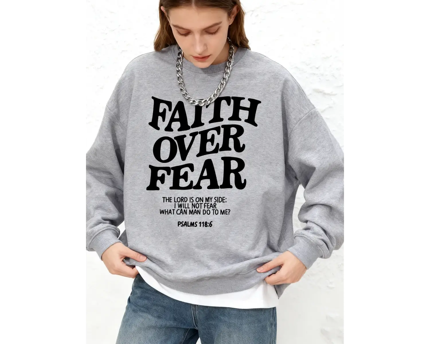 Korku Üzerinde İnanç Yazılı Kadın Sweatshirtleri Kışlık Yuvarlak Yaka Kapüşonlu Basit Sıcak K