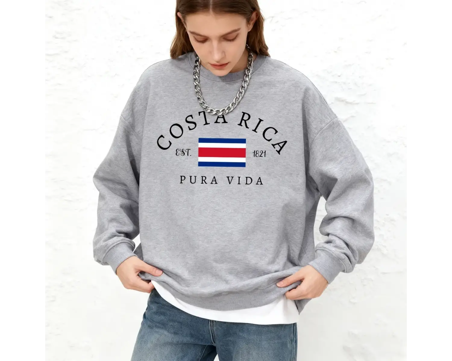 Kosta Rika Pura Vida Bayrağı Baskılı Kadın Sweatshirtleri Kışlık Yuvarlak Yaka Kapüşonlu Basi