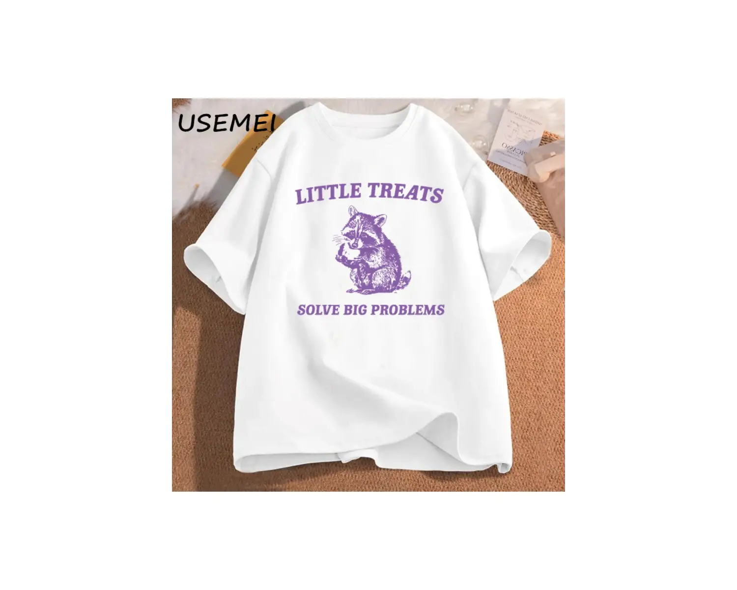 Küçük davranır büyük sorunları çözmek komik rakun baskı T Shirt erkek kadın moda Harajuku Ret 3091