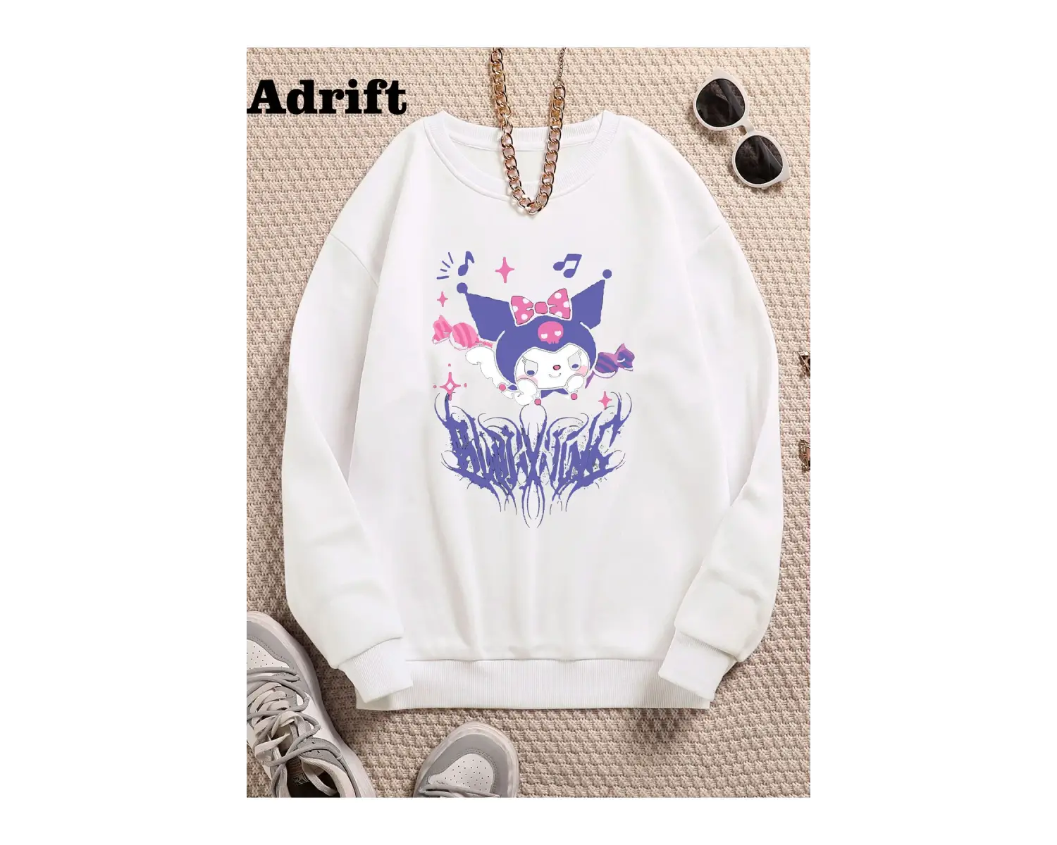 Kuromi Köstebek Sokak Trend Tasarım Harajuku/Gotik Beyaz