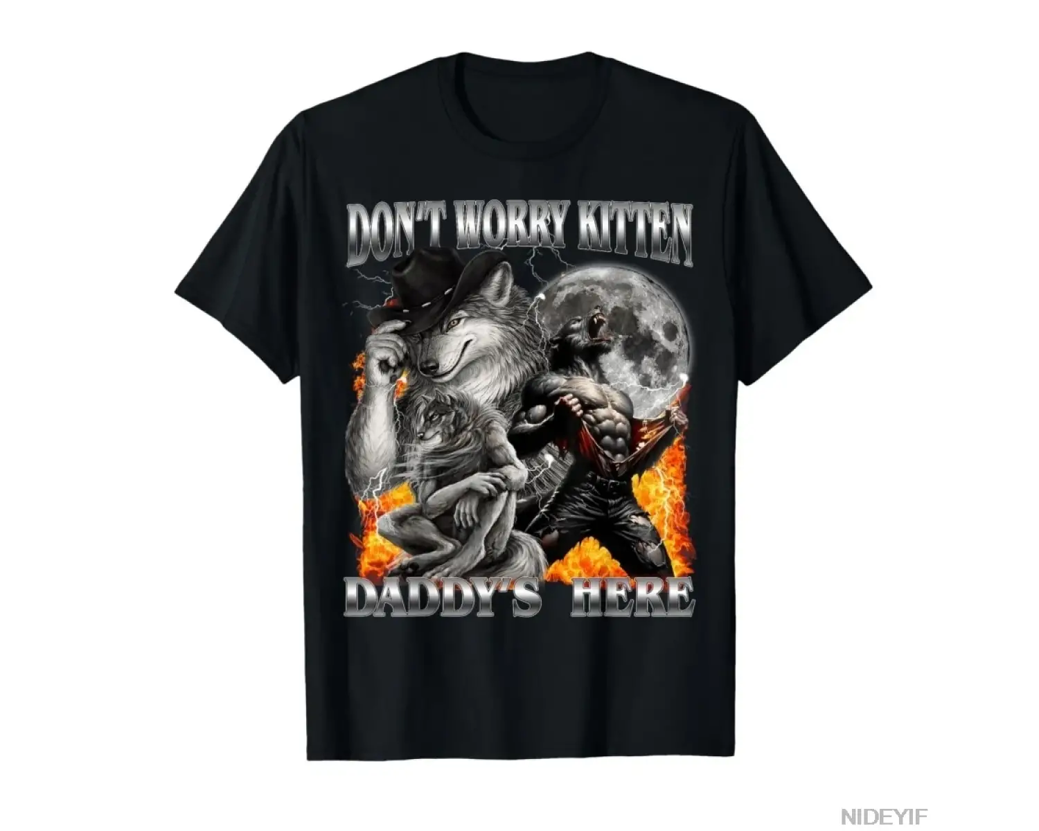 Kurt Meme Endişelenmeyin Yavru Kedi Babam Burada T-shirt Erkekler Kadınlar Için % 100% Pamuk