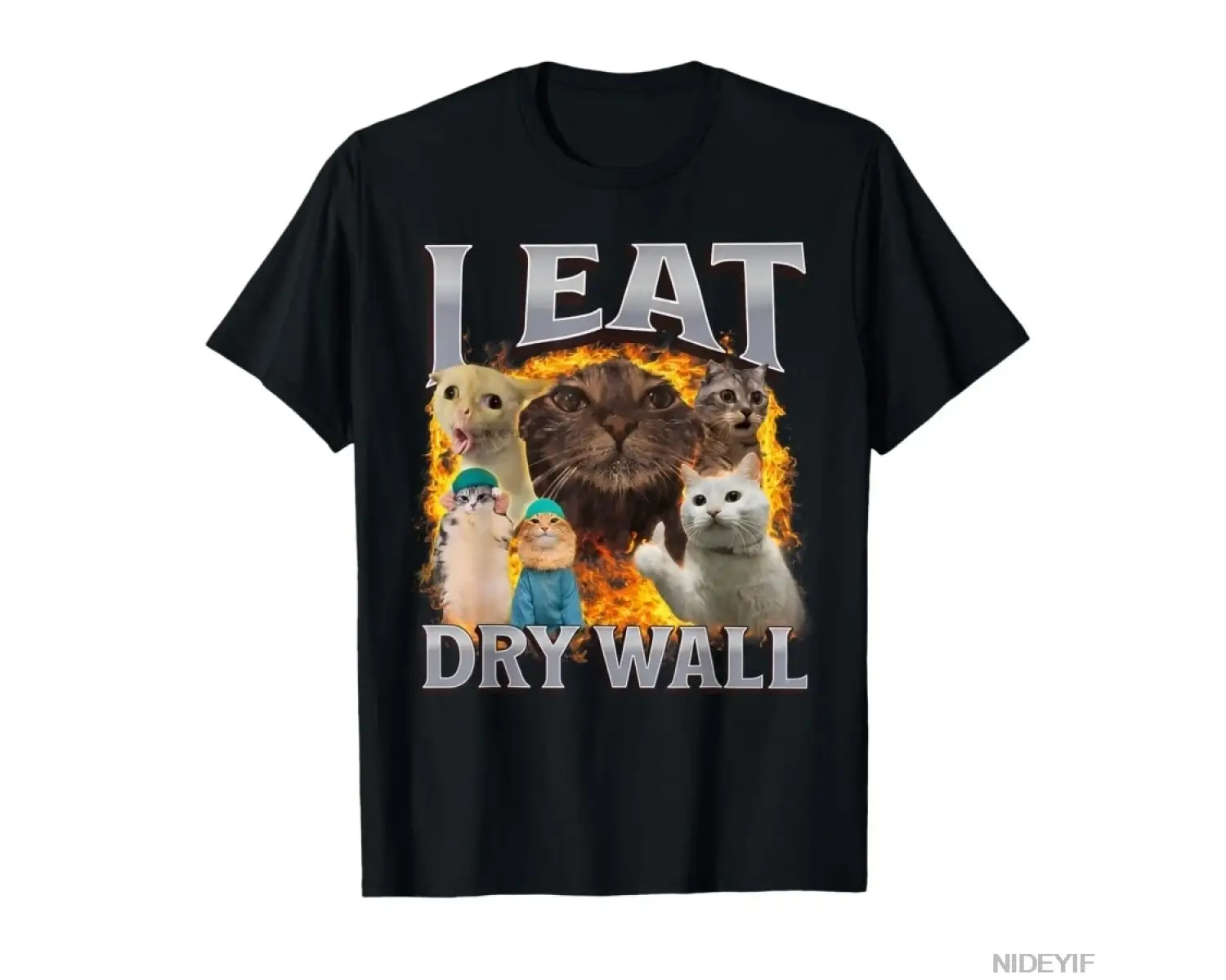 Kuru Duvar Yiyen Aptal Kedi Memesi Komik Memeli Tişört Erkek Kadın %100 Pamuklu Tişörtler Kıs