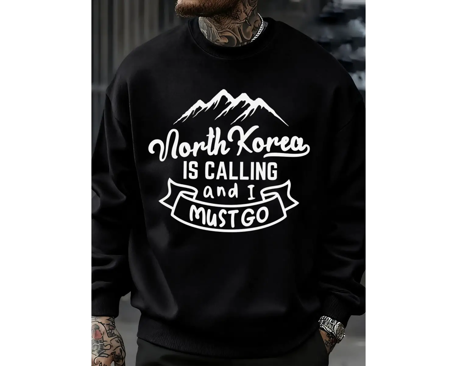 Kuzey Kore Çağırıyor Ve Gitmeliyim Desenli Erkek Sweatshirt Sokak Günlük Kişisel Kazak Bol Üs