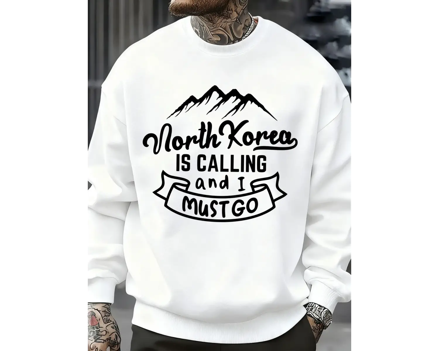 Kuzey Kore Çağırıyor Ve Gitmeliyim Desenli Erkek Sweatshirt Sokak Günlük Kişisel Kazak Bol Üs