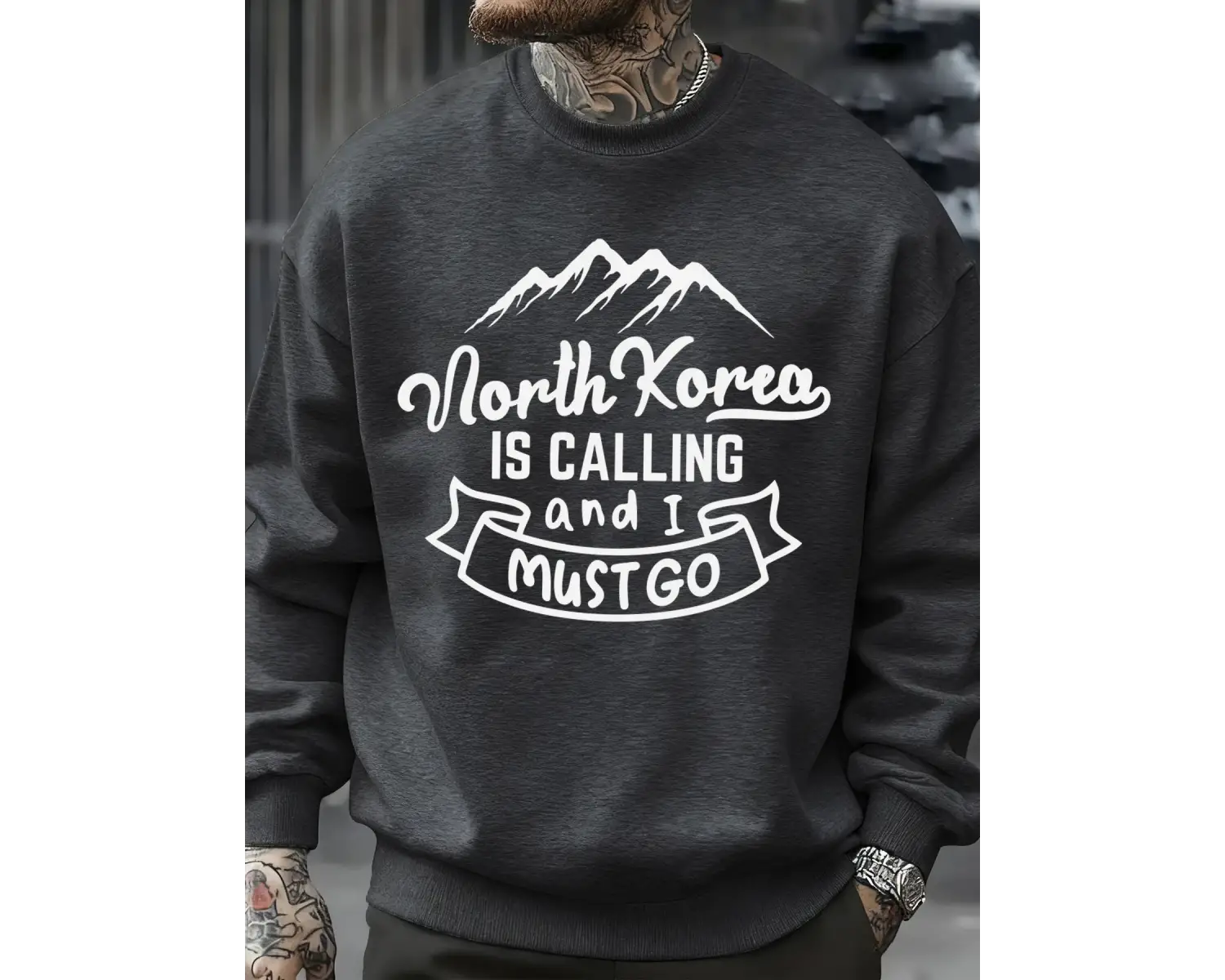 Kuzey Kore Çağırıyor Ve Gitmeliyim Desenli Erkek Sweatshirt Sokak Günlük Kişisel Kazak Bol Üs