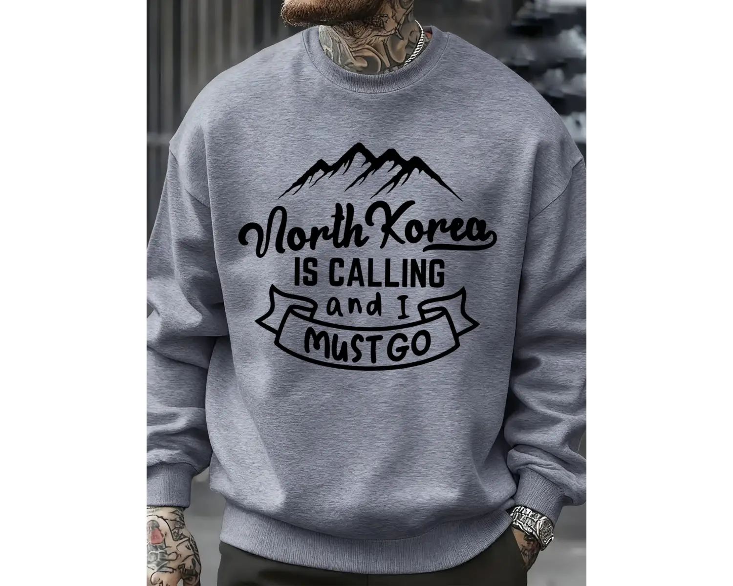 Kuzey Kore Çağırıyor Ve Gitmeliyim Desenli Erkek Sweatshirt Sokak Günlük Kişisel Kazak Bol Üs