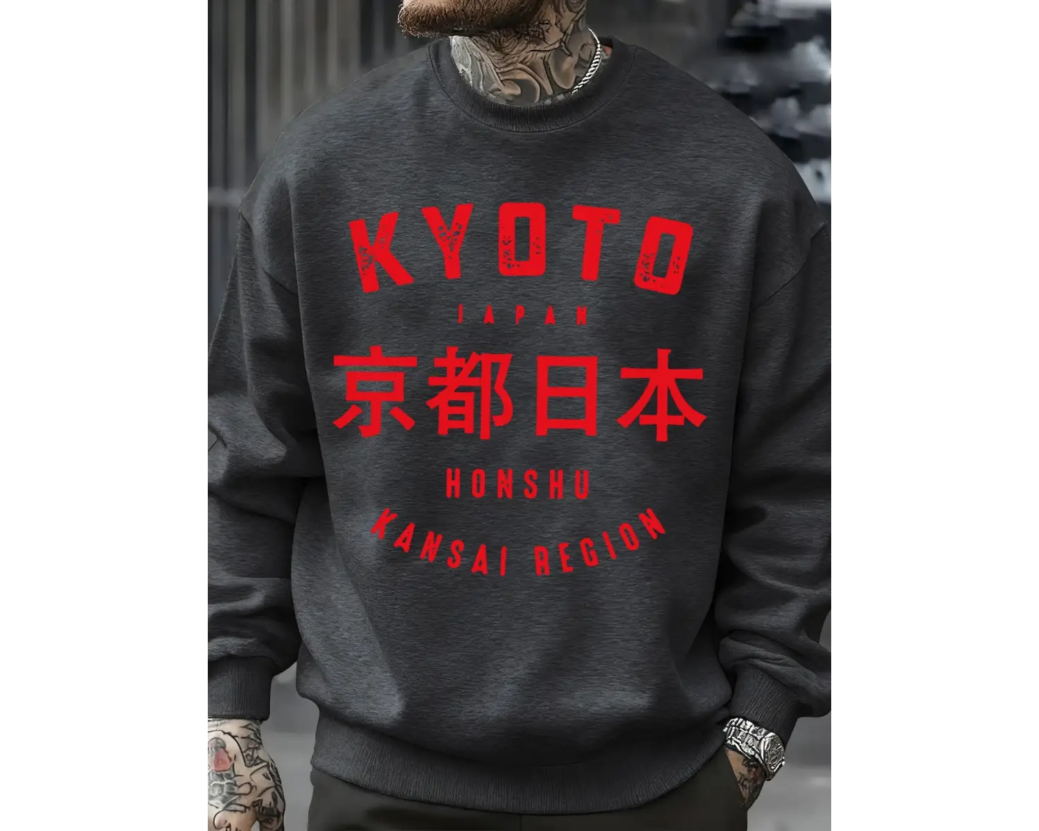 Kyoto Japonya Honshu Baskılar Kazak Erkekler O-Boyun Giysileri Sonbahar Polar Kazak Gevşek Ço