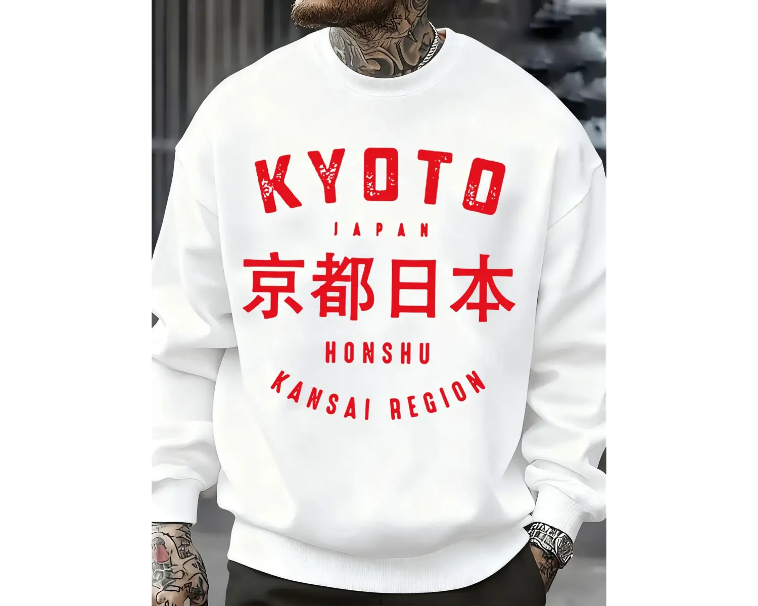 Kyoto Japonya Honshu Baskılar Kazak Erkekler O-Boyun Giysileri Sonbahar Polar Kazak Gevşek Ço