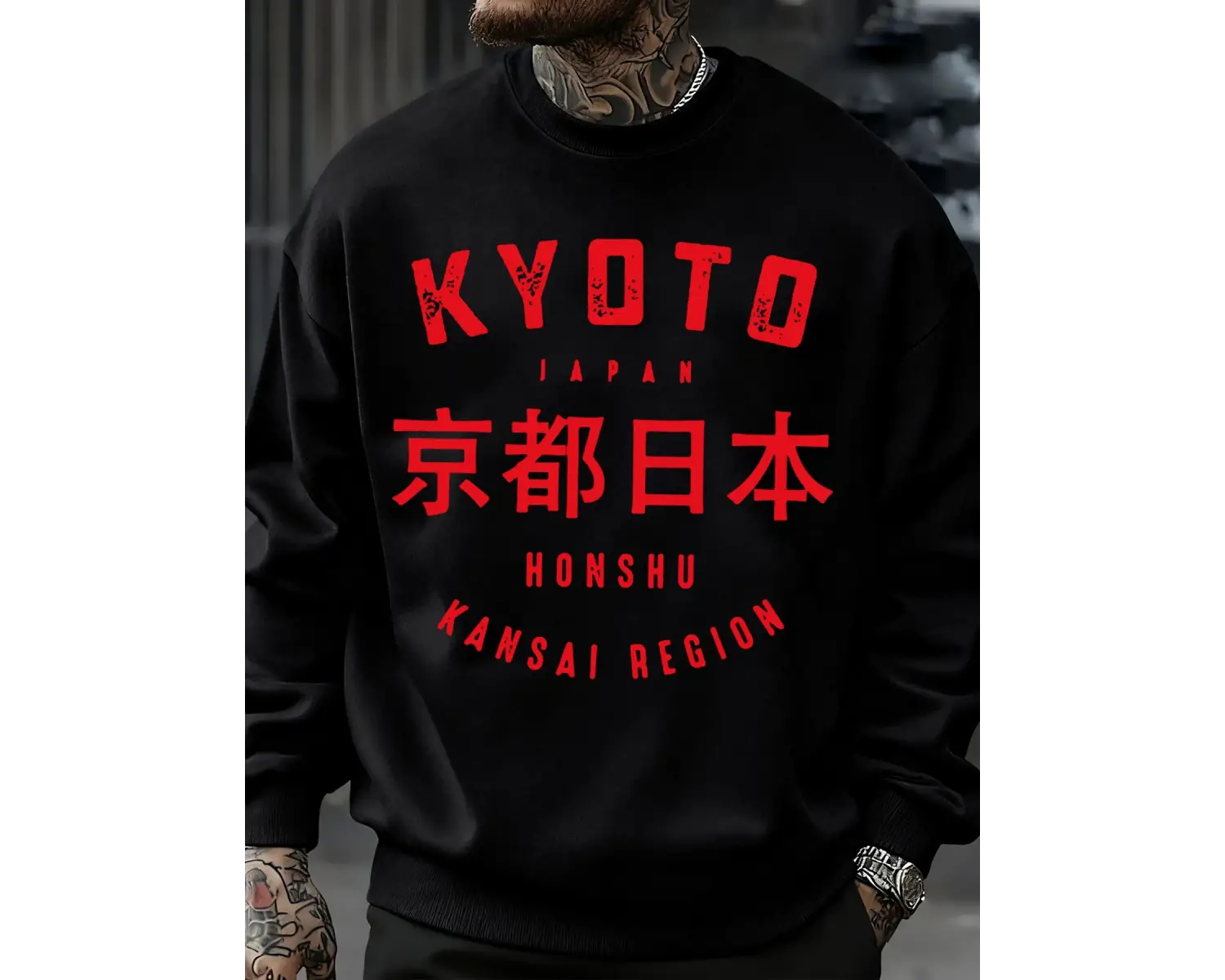 Kyoto Japonya Honshu Baskılar Kazak Erkekler O-Boyun Giysileri Sonbahar Polar Kazak Gevşek Ço