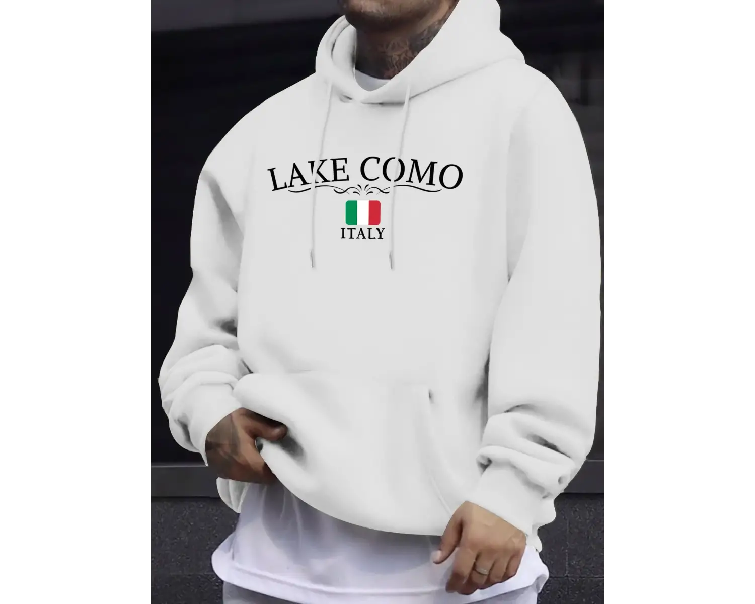 Lake Como Italia Harfli Baskılı Kazaklar Erkek Rahat Sokak Modası Sweatshirt Sonbahar Polar S