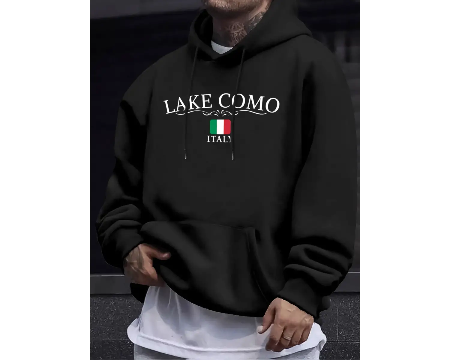 Lake Como Italia Harfli Baskılı Kazaklar Erkek Rahat Sokak Modası Sweatshirt Sonbahar Polar S