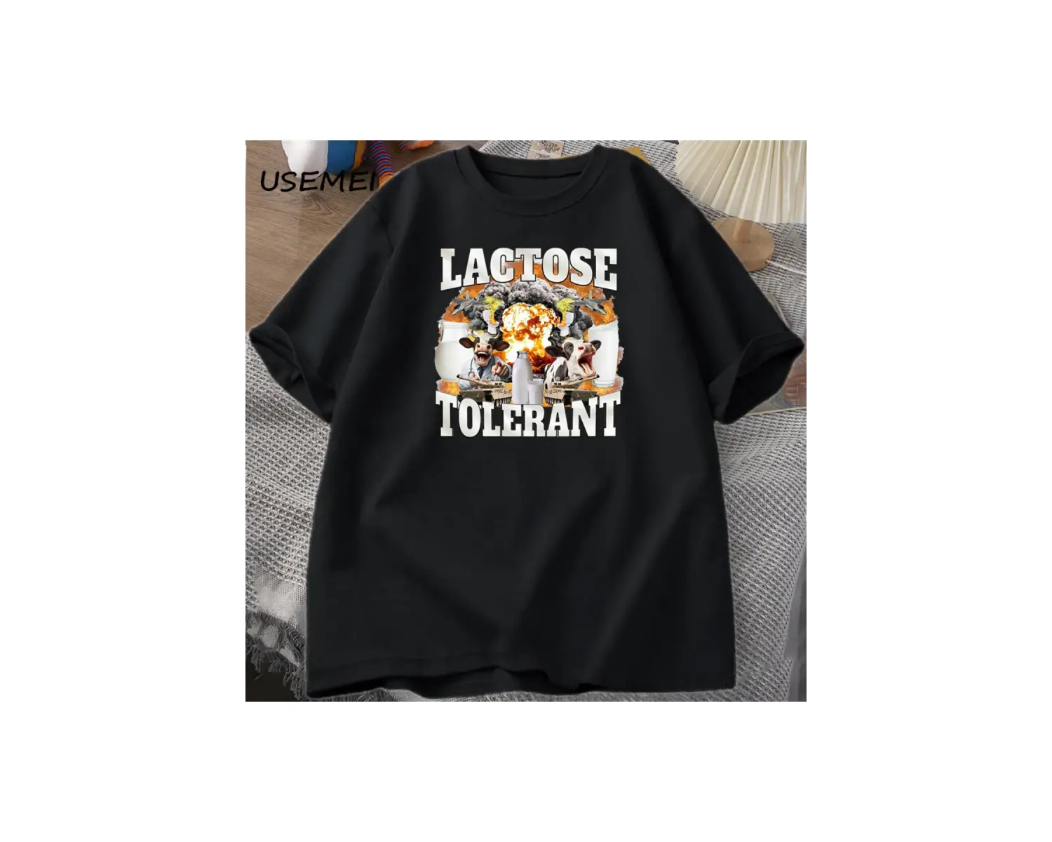 Laktoz toleranslı T Shirt erkek kısa kollu Tee üstleri Harajuku boy baskılı T Shirt Meme Tshi 2985