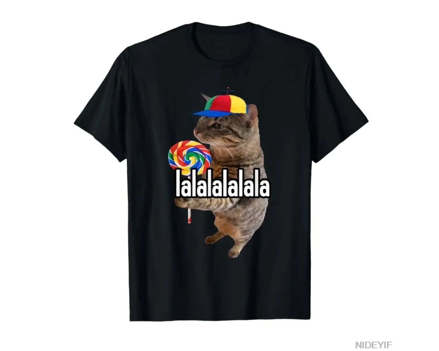 Lalalala Komik Aptal Kedi Lolipop Meme T-shirt Erkekler Kadınlar Için % 100% Pamuk T Shirt Kı