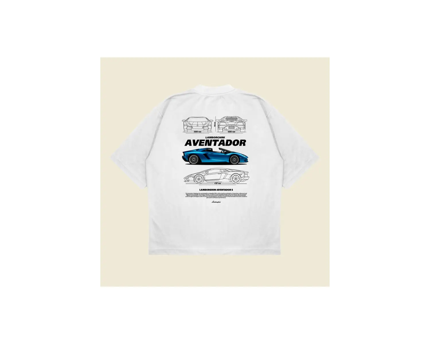 Lamborghini Aventador Baskılı Oversize Unisex Pamuklu Nefes Alan Kalın Kumaşlı