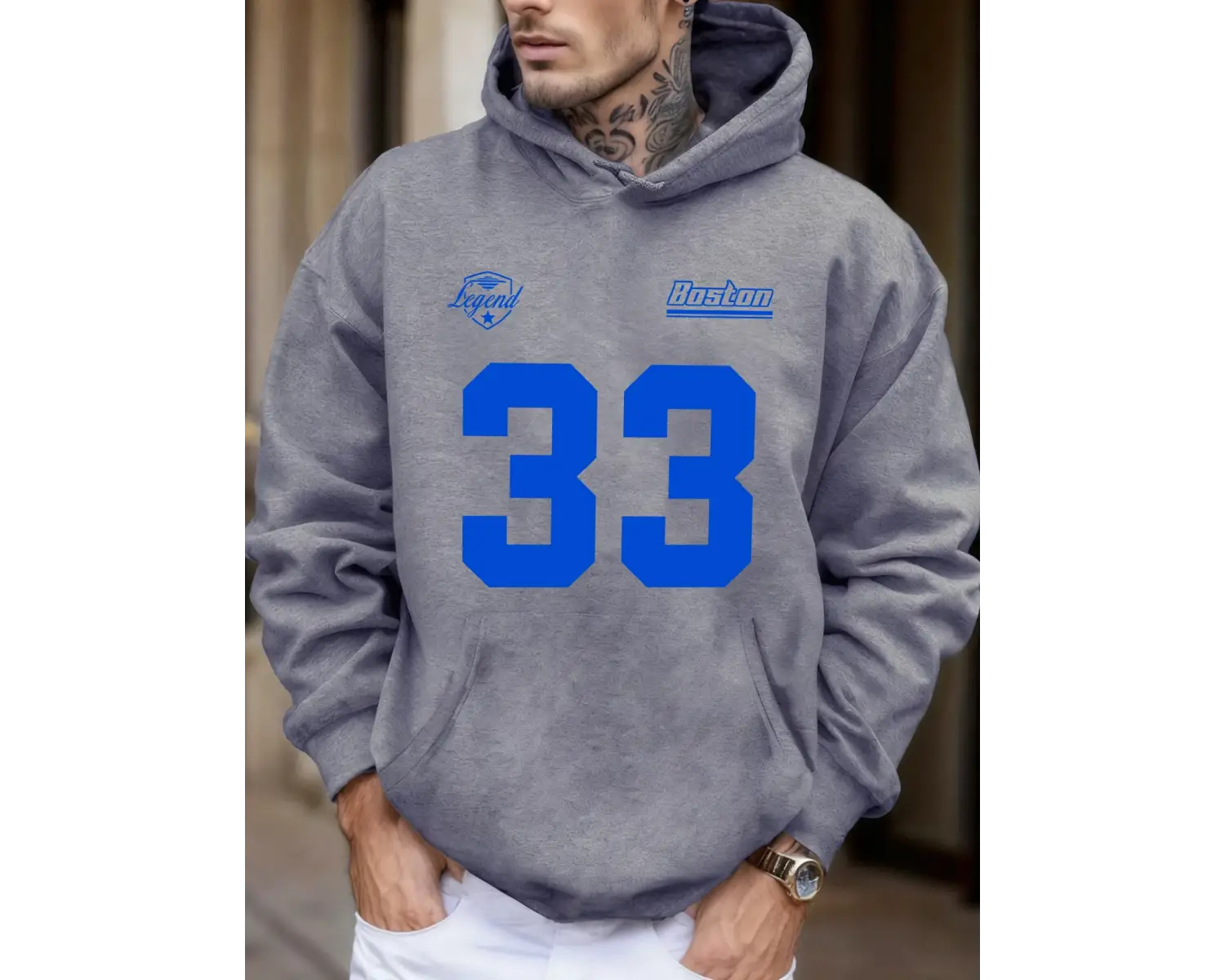 Legend Boston Number 33 Baskılı Polar Sonbahar Tişörtü Erkek Sokak Giyimi Tüm Maçlara Uygun S