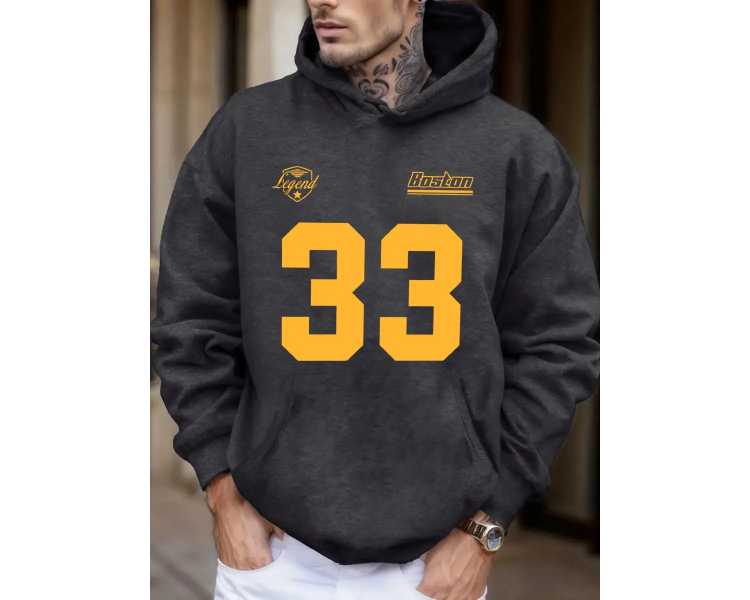 Legend Boston Number 33 Baskılı Polar Sonbahar Tişörtü Erkek Sokak Giyimi Tüm Maçlara Uygun S