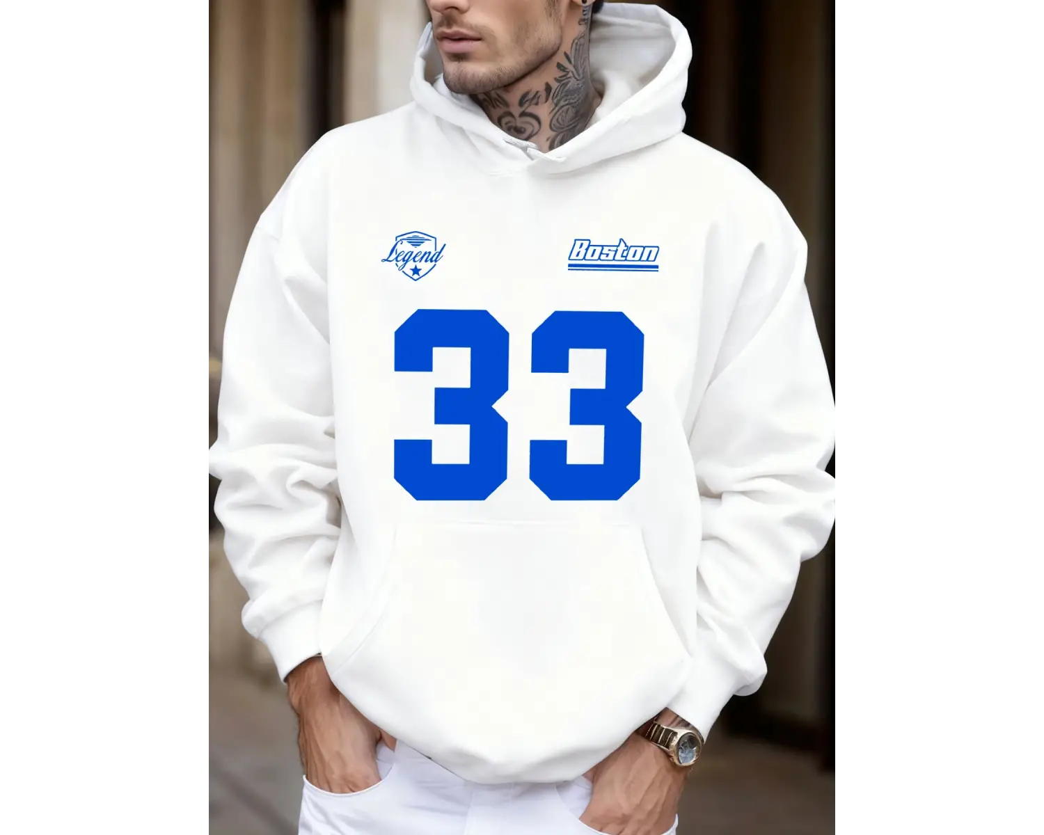 Legend Boston Number 33 Baskılı Polar Sonbahar Tişörtü Erkek Sokak Giyimi Tüm Maçlara Uygun S