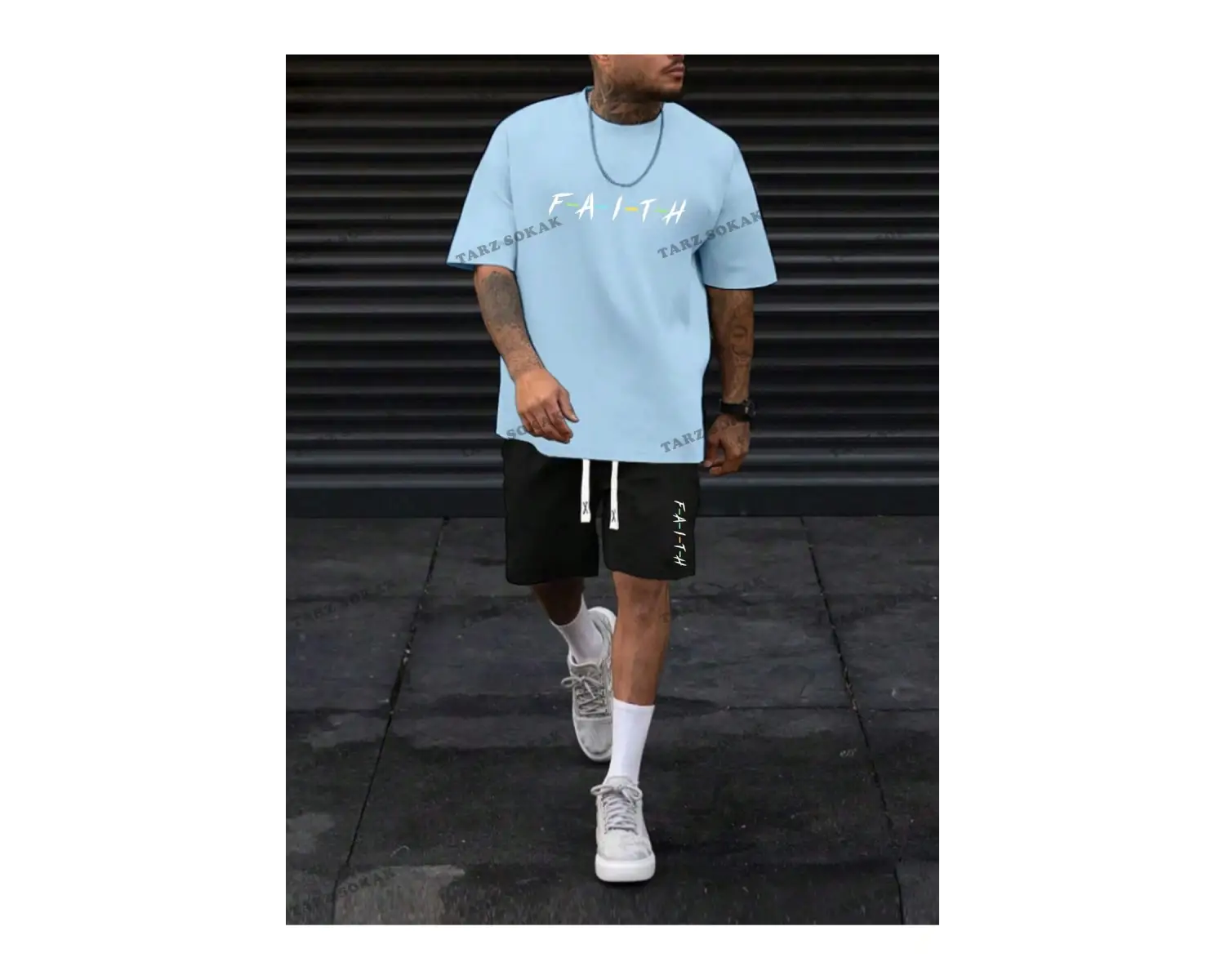 LEGND Erkek Ağız Ve Sloganlı Grafikli Tişört ve İpli Bel Şort