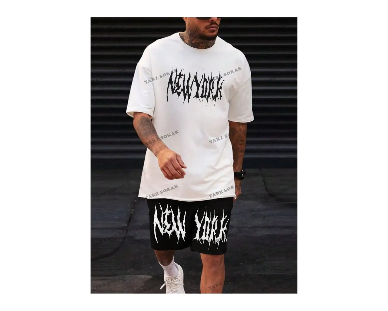 LEGND Erkek Mektup Baskılı Bisiklet Yaka Kısa Kollu Rahat 2 adet/takım Kıyafetler