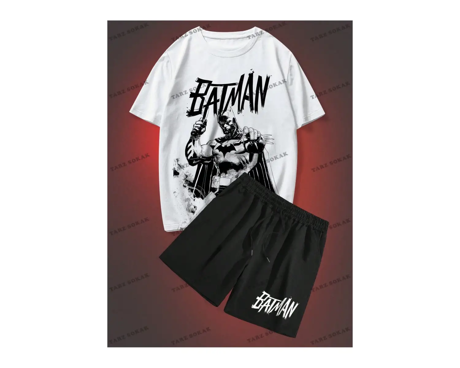 LEGND Erkek Oyun Kartı Baskılı Tişört ve İpli Bel Şort