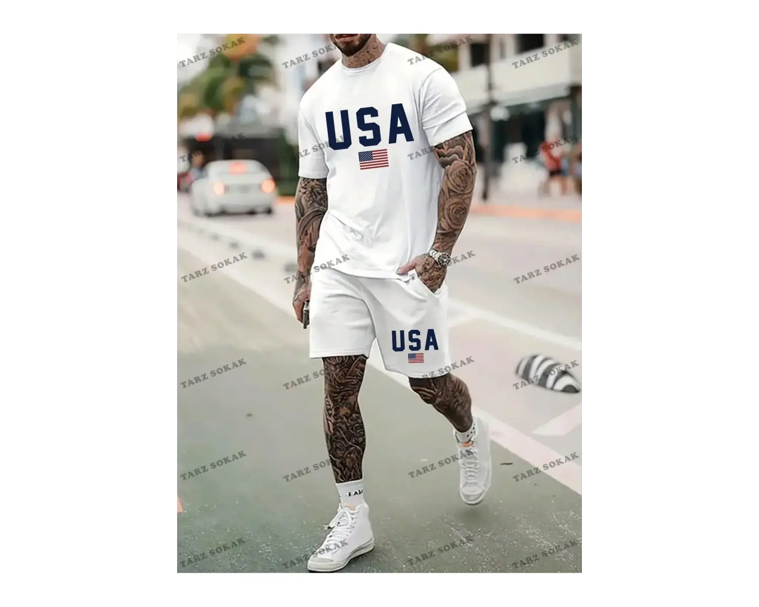 LEGND Erkek Slogan Baskılı Kısa Kollu T-shirt ve Şort Takım