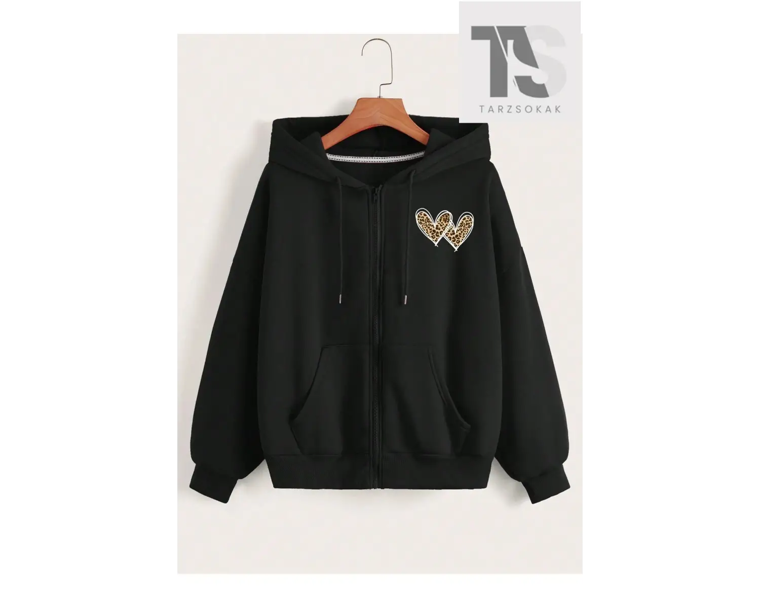 Leopar Desen Kalpler Sweatshirt Fermuarlı Hırka