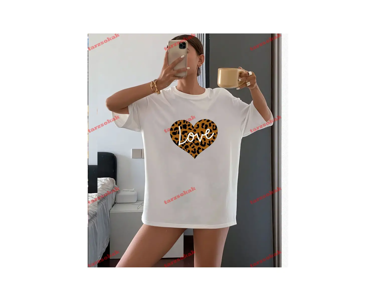 LEOPAR DESENLİ DESENLİ KALP LOVE